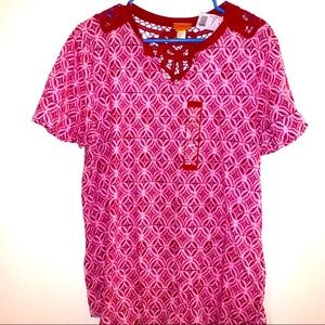Northcrest Large Burgundy Modern Print Tunic Retro